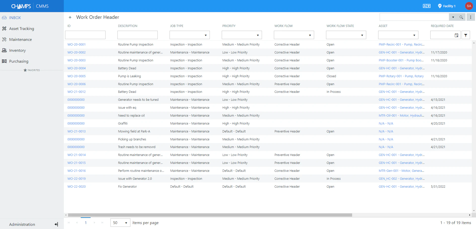 screenshot of CHAMPS CMMS